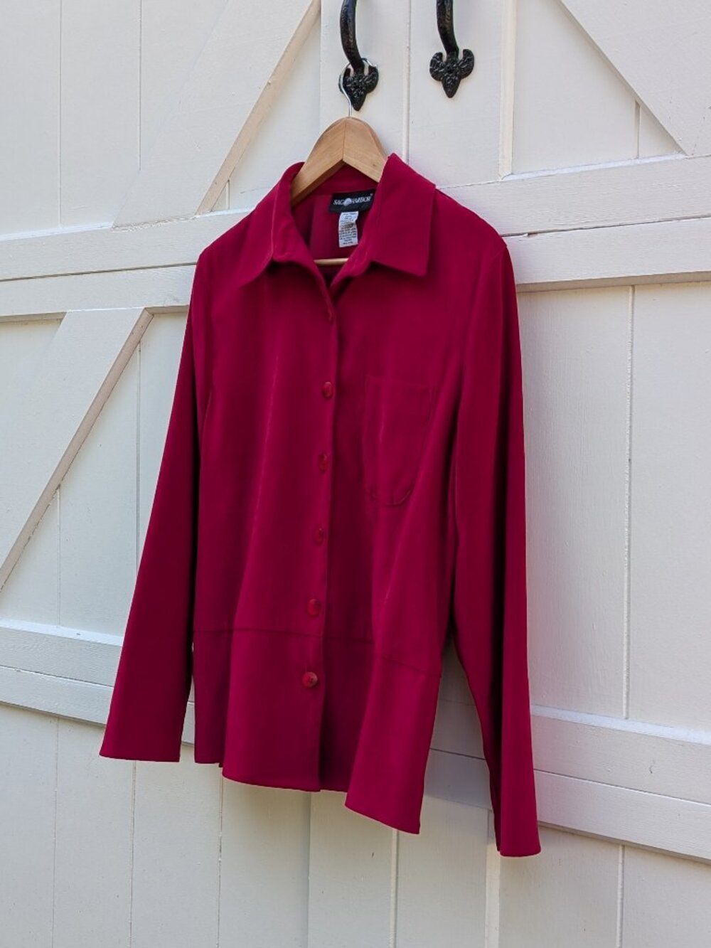 Vintage Sag Harbor Crimson Red Soft Touch Button Up Shirt Jacket Shacket 12